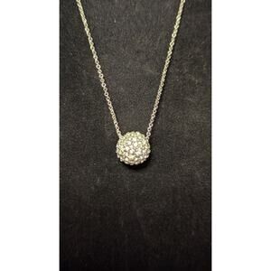 Crown Trifari Silver Tone Pave Ball Pendant Necklace Vintage Costume